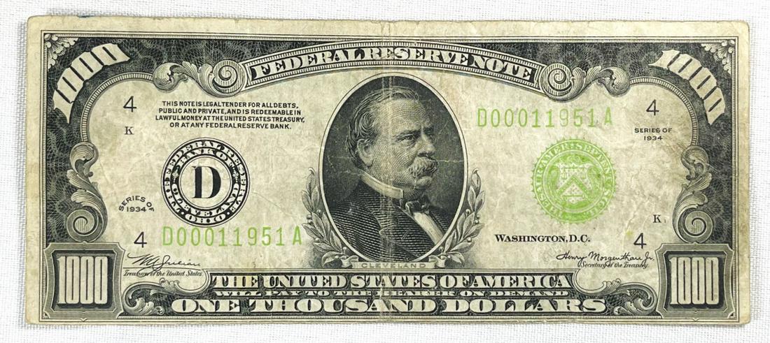 1934 $1000 Thousand Dollar Federal Reserve Note (1 of 2)