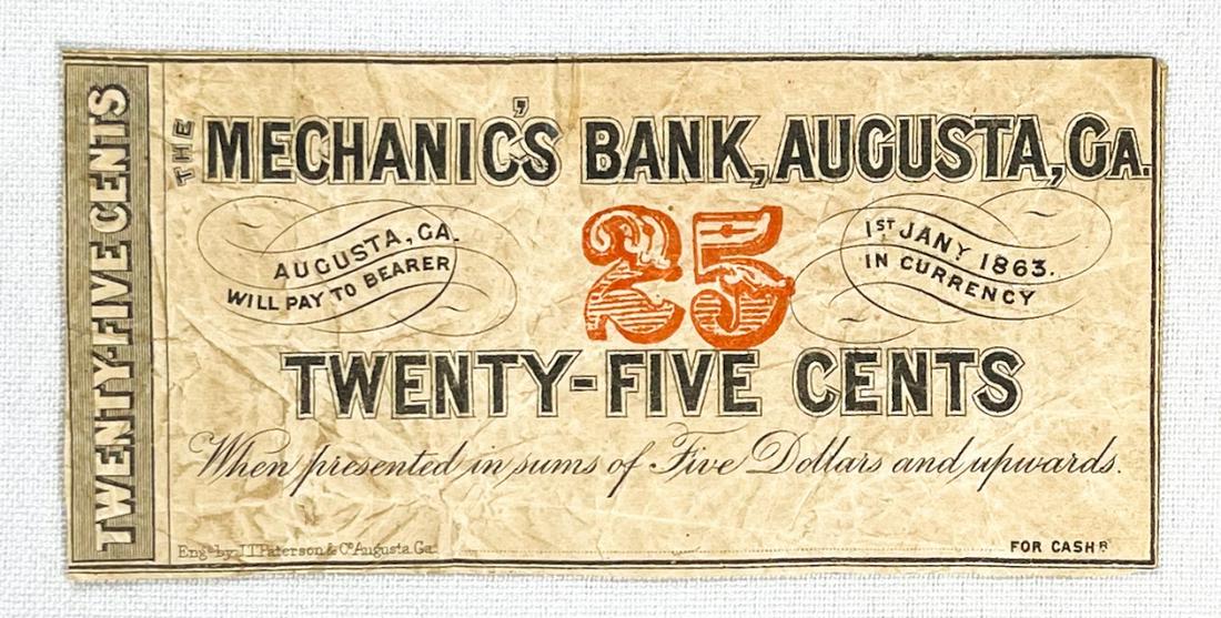 1863 25c  Augusta, GA Fractional Currency Note (1 of 2)