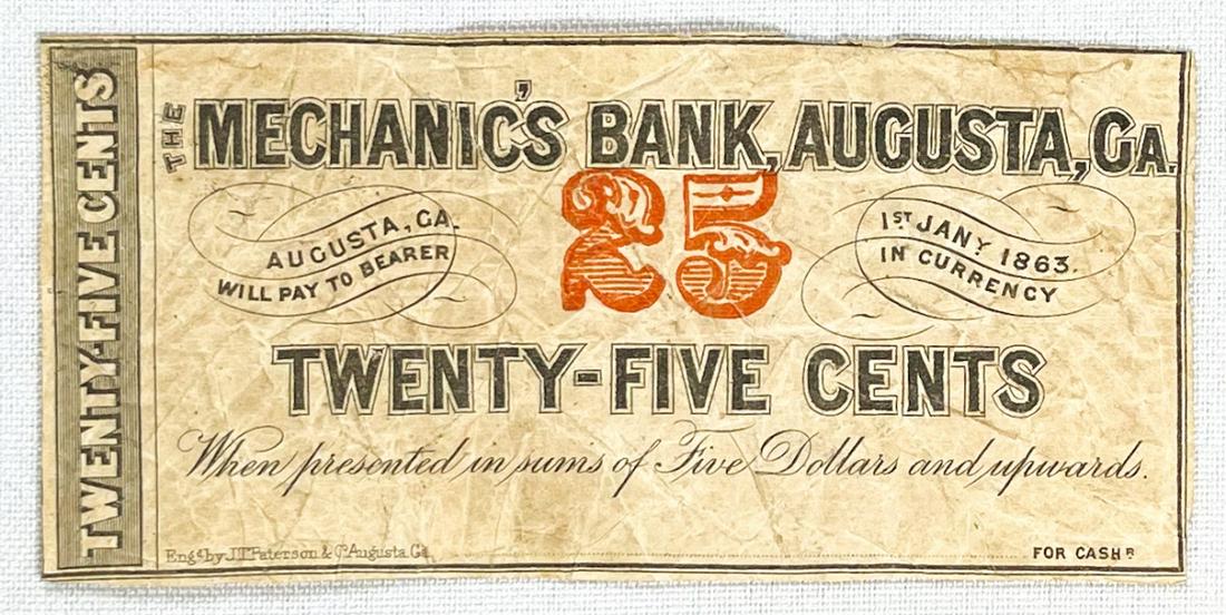 1863 25c  Augusta, GA Fractional Currency Note (1 of 2)