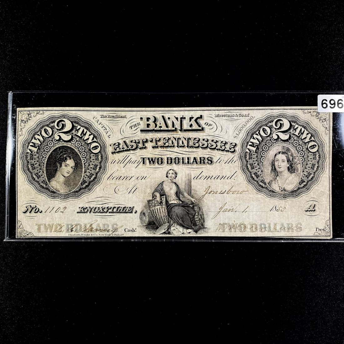 1800's $2 Dollar Note EAST TENNESSE: 1800's $2 Dollar Note EAST TENNESSE