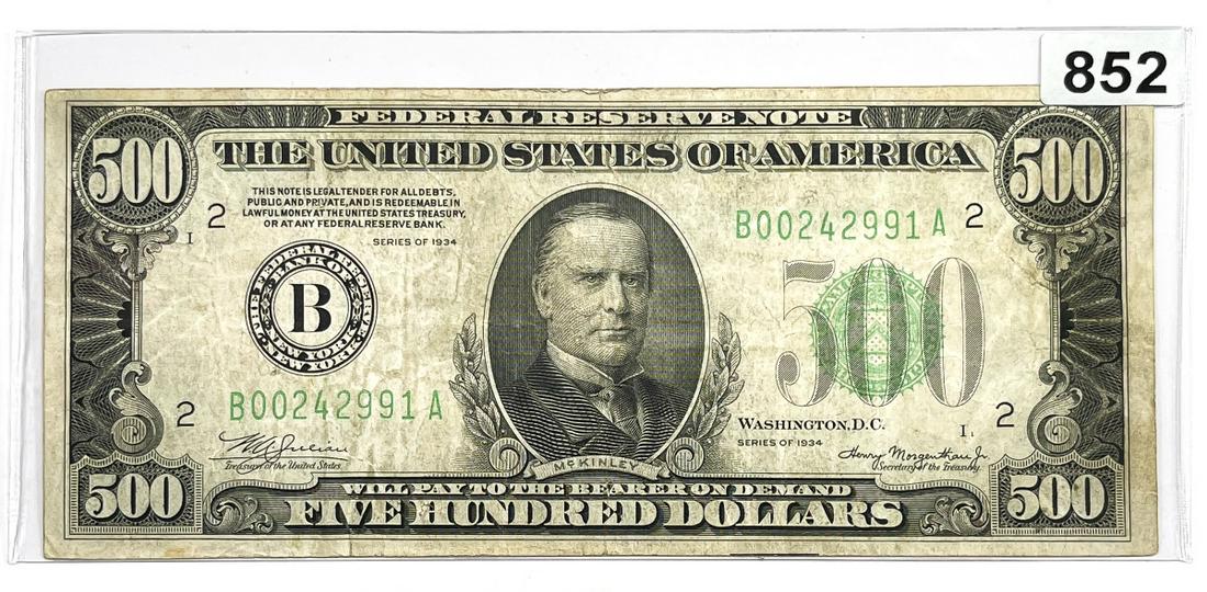 1934 $500 Five Hundred Dollar Federal Reserve Note (1 of 2)