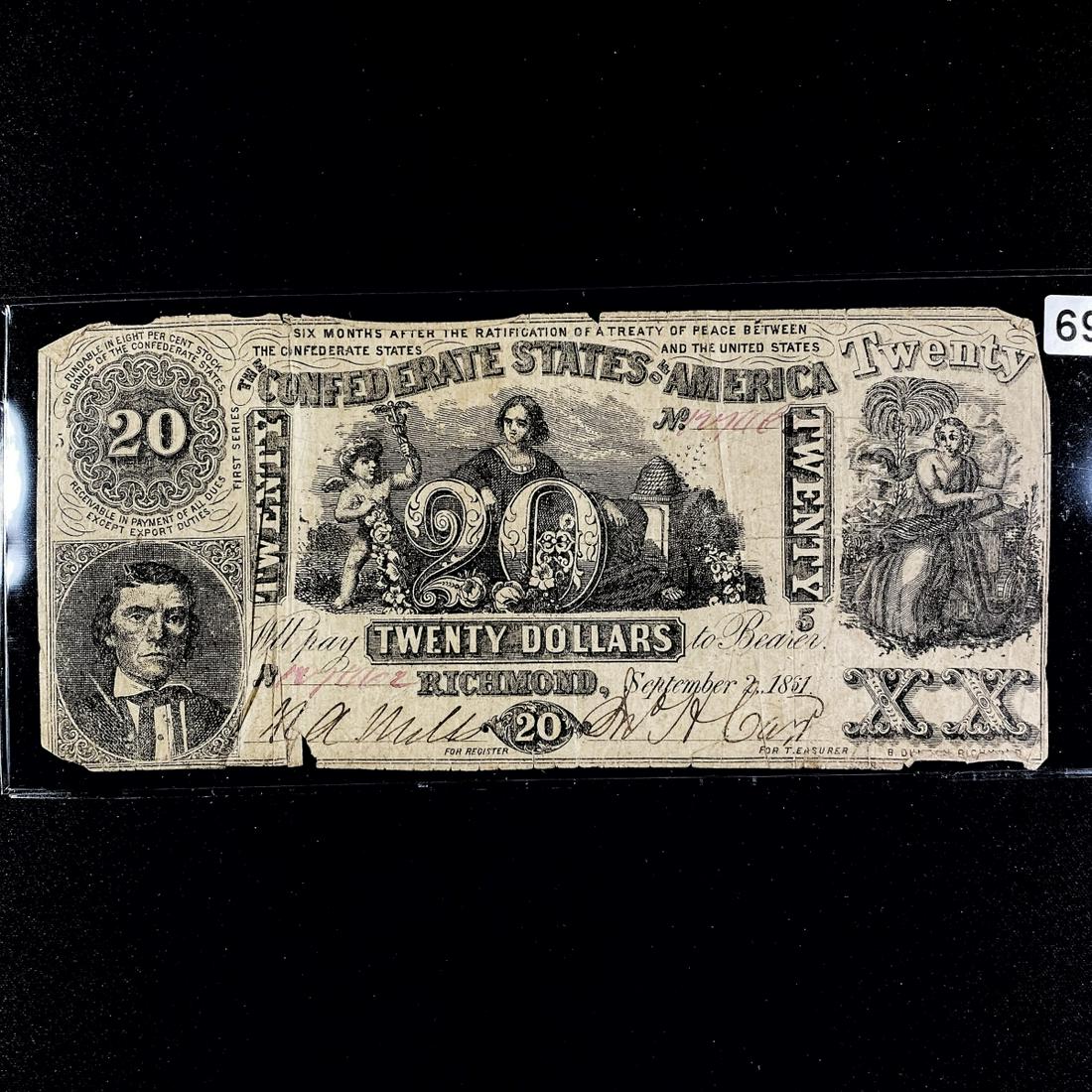 1861 Series $20 Dollar Confederate States Note (1 of 2)