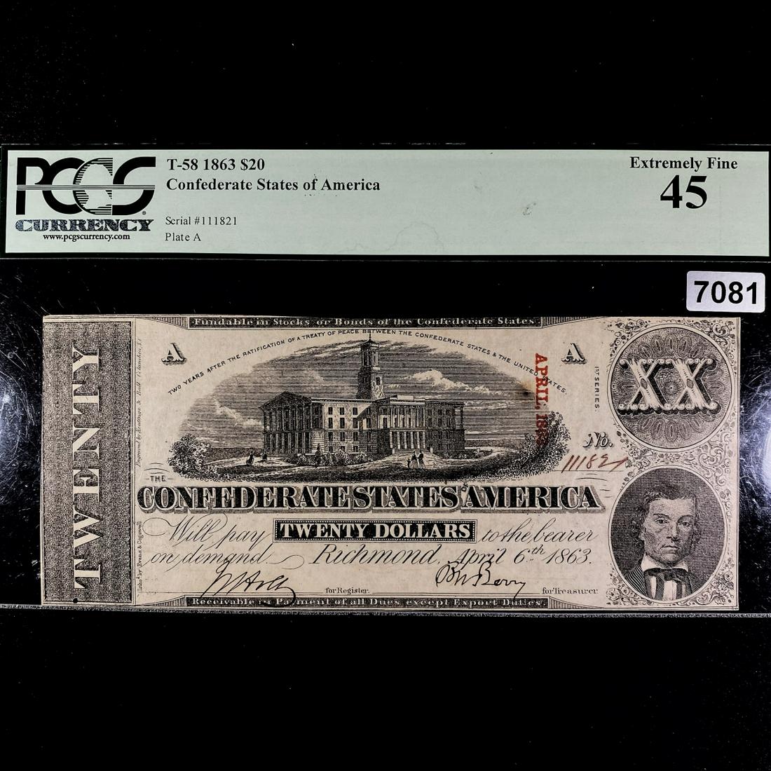 1863 $20 Dollar Confederate States Note PCGS-45XF (1 of 2)