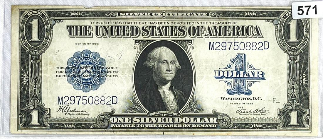 1923 LG $1 Silver Certificate NEARLY UNC (1 of 2)
