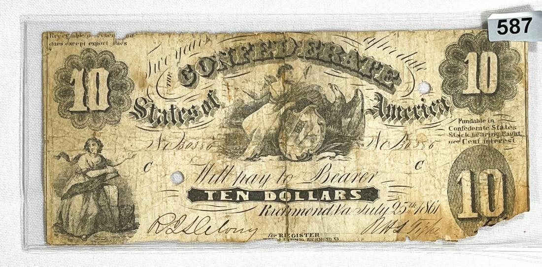 1861 Series $10 Confederate States Note (1 of 2)