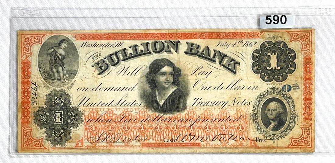 1862 $1 Dollar Bullion Bank Washington DC (1 of 2)