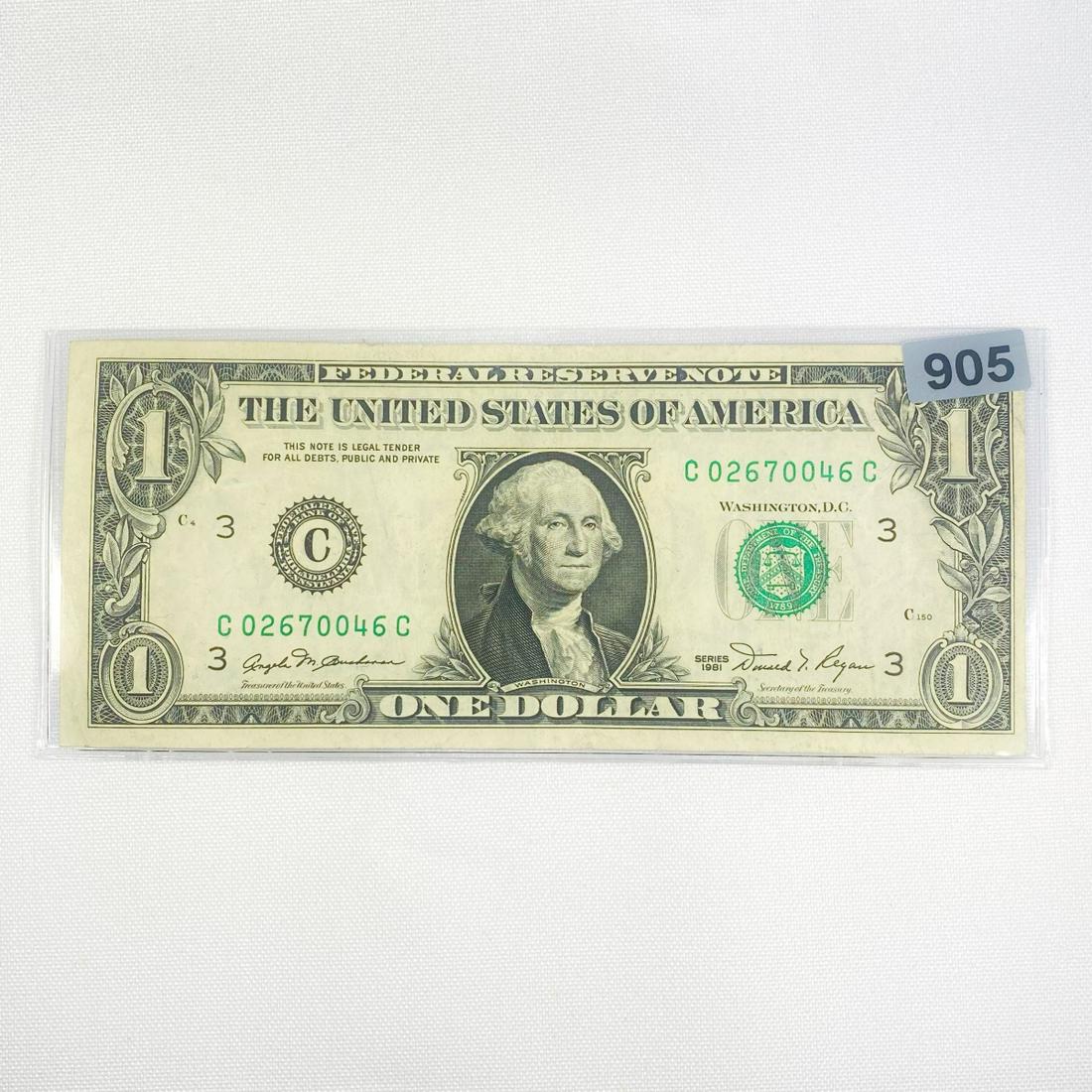 1981 ERROR Partial Offset $1 Fed Reserve Note - (1 of 2)