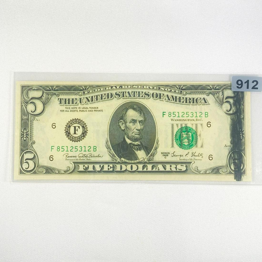 1969 ERROR $5 Partial Offset Fed Reserve Note - (1 of 2)