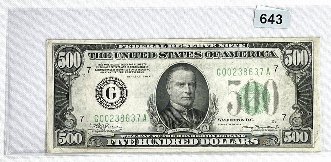 1934 A $500 Five Hundred Dollar Fed Reserve Note (1 of 2)