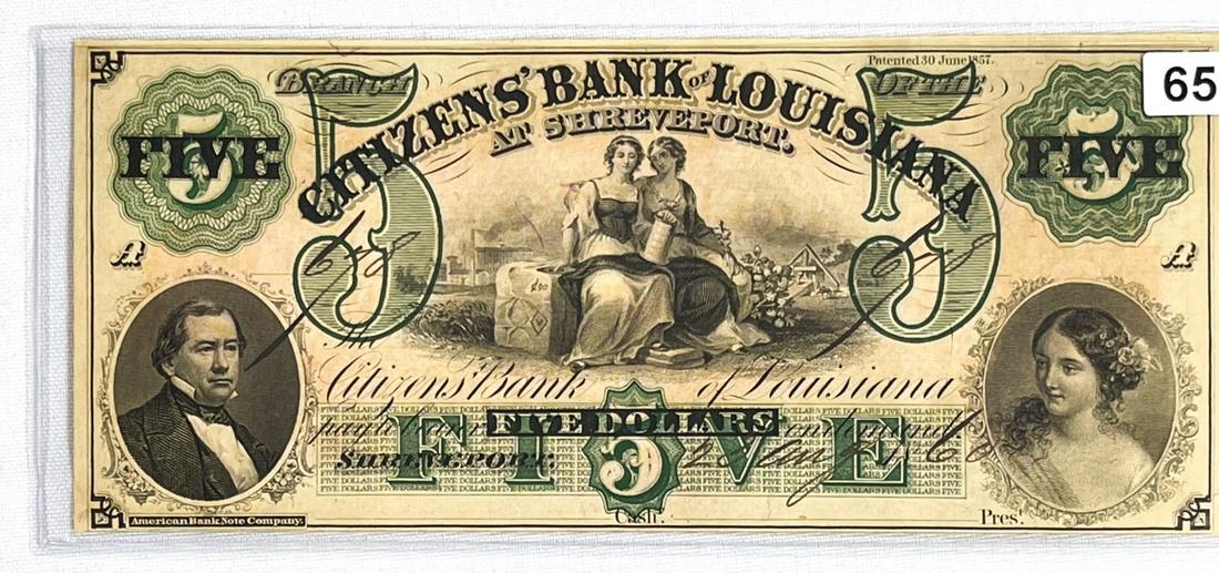 1860 $5 Dollar Citizen's Bank Shreveport LA: 1860 $5 Dollar Citizen's Bank Shreveport LA