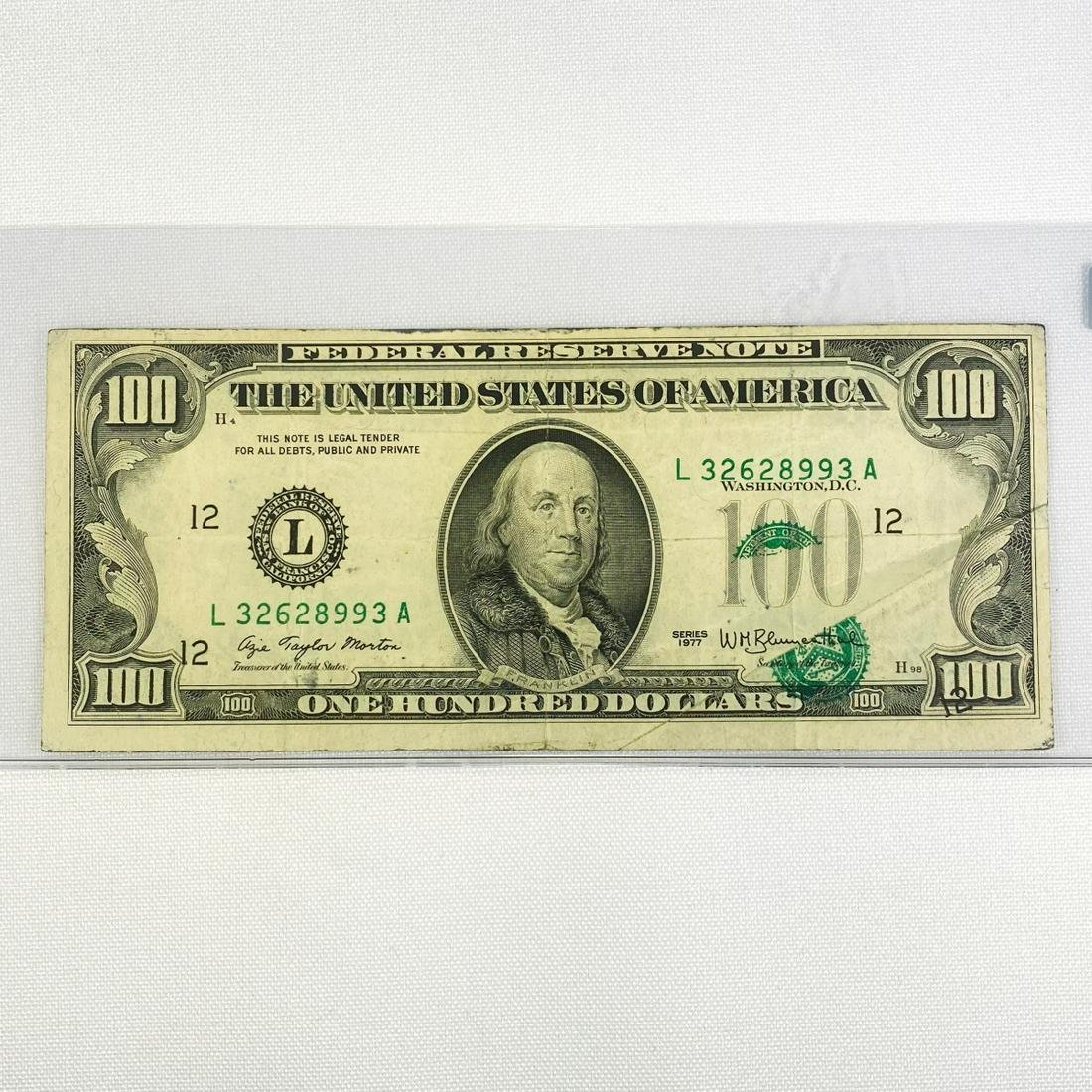 1977 ERROR Printed Fold-over $100 Fed Reserve (1 of 2)