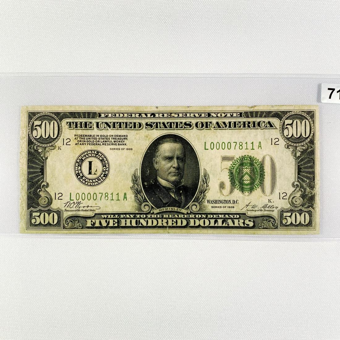 1928 $500 Five Hundred Dollar Fed Res Note (1 of 2)