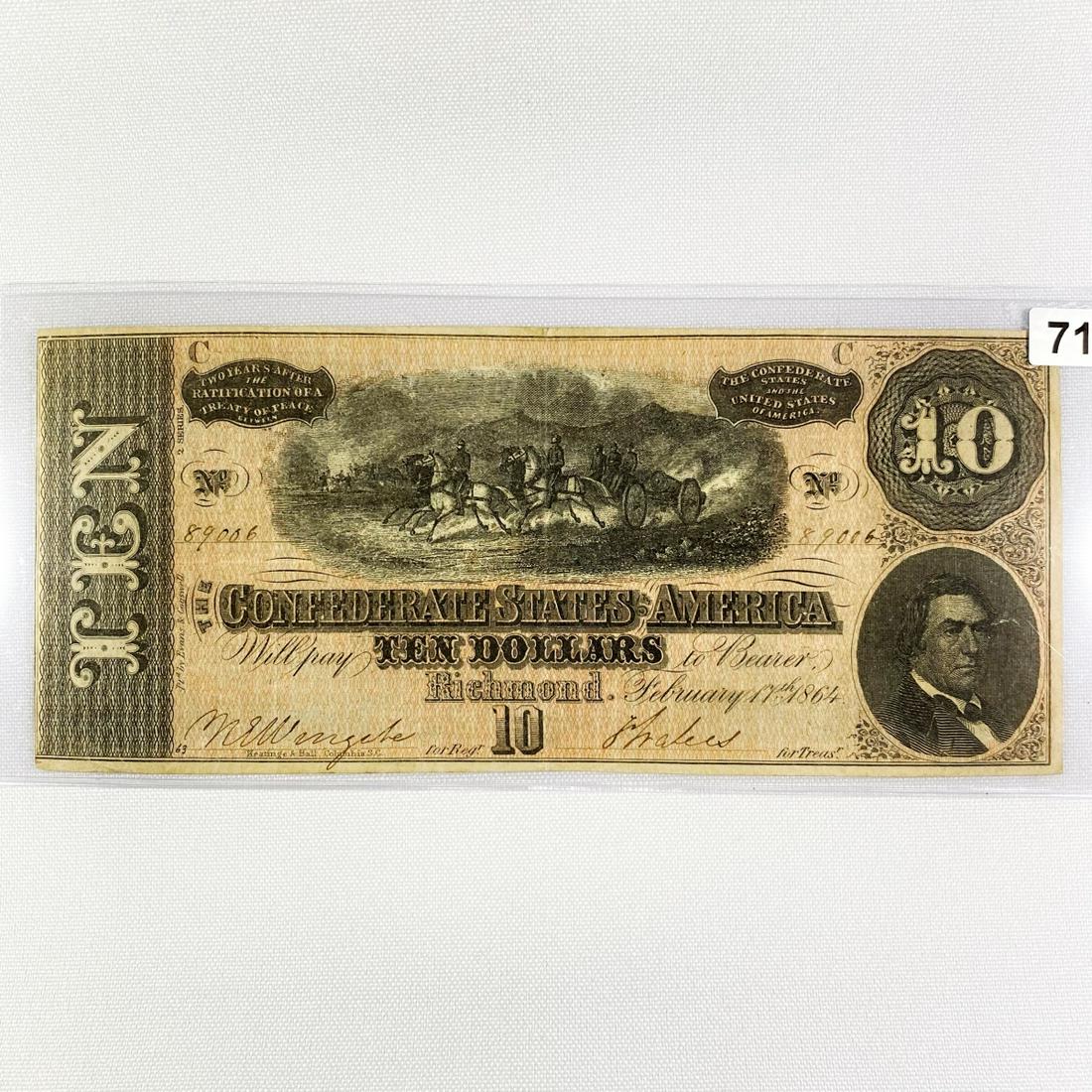 1864 Series $10 Confederate States Note (1 of 2)