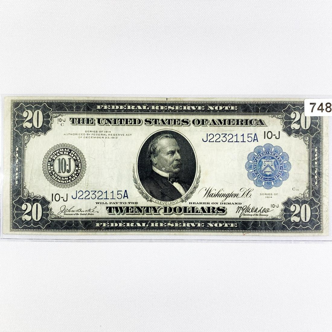 1914 LG $20 Federal Reserve Note CLOSELY UNC (1 of 2)