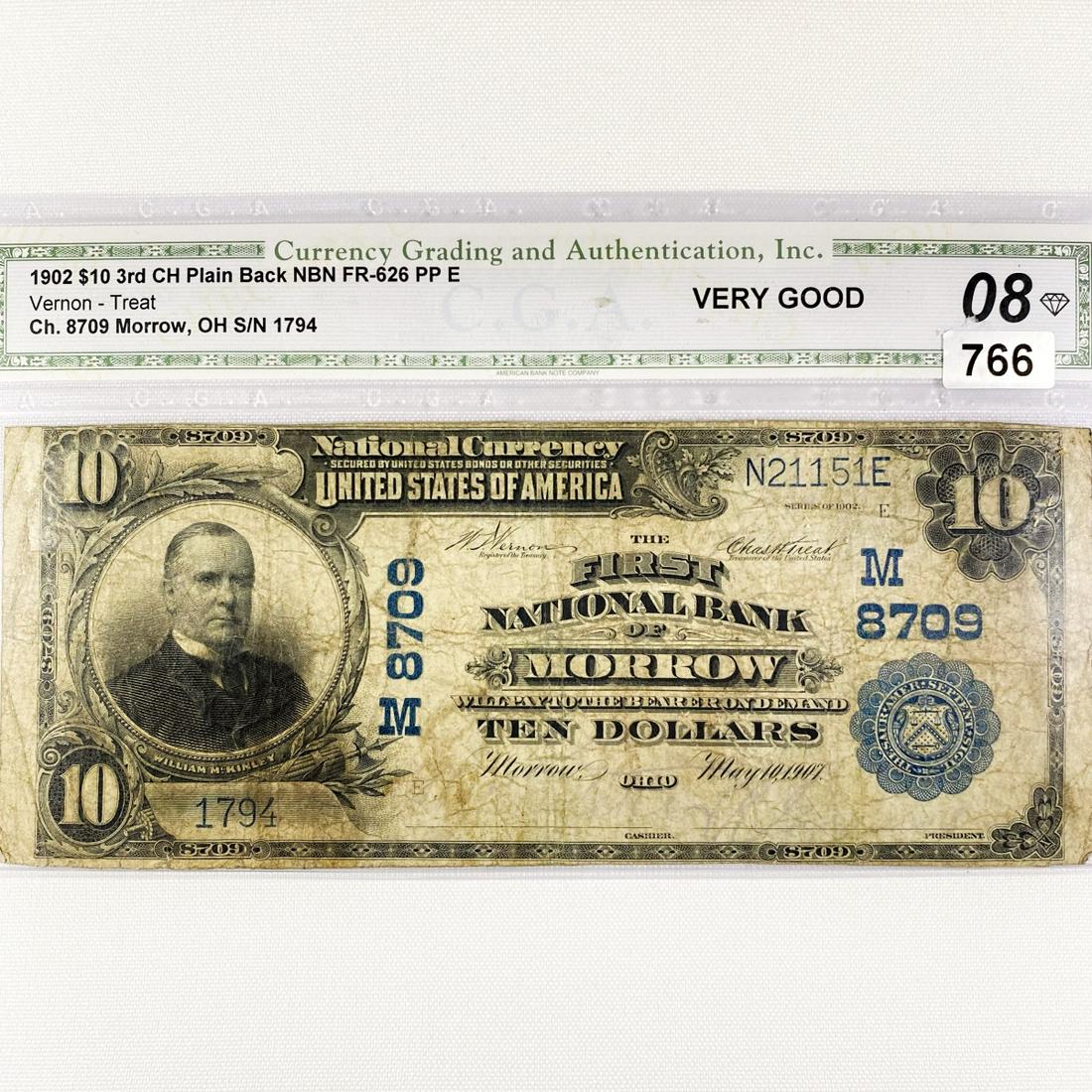 1902 $10 Morrow Bank, OH National Bank Note (1 of 2)