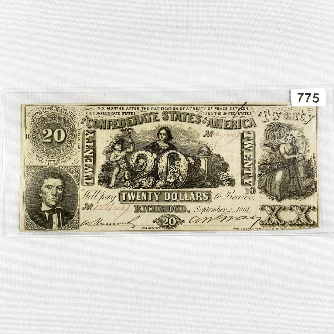 1861 Series $20 Confederate States Note (1 of 2)