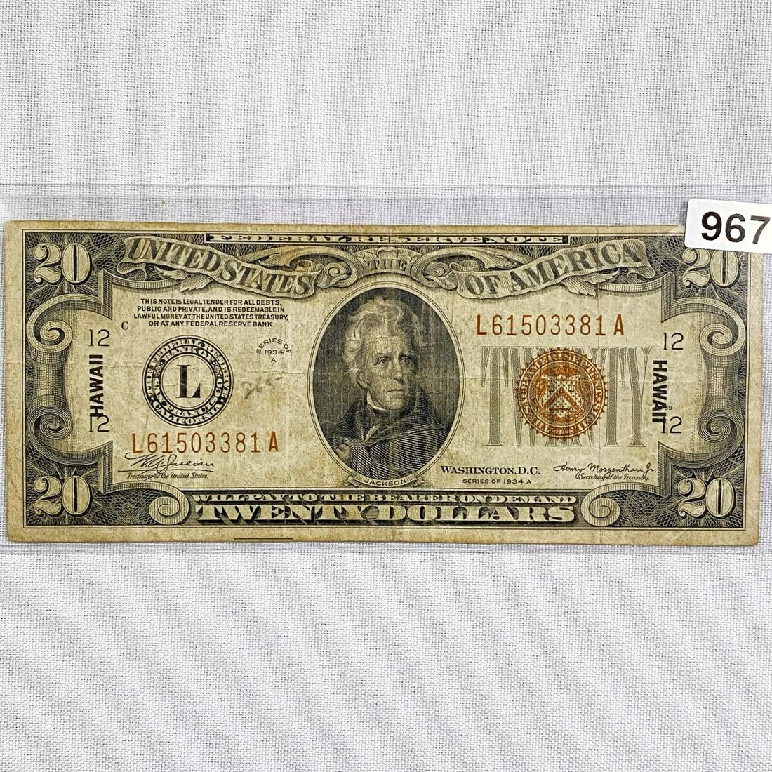 1934 WWII Hawaii Series $20 Silver Certificate (1 of 2)