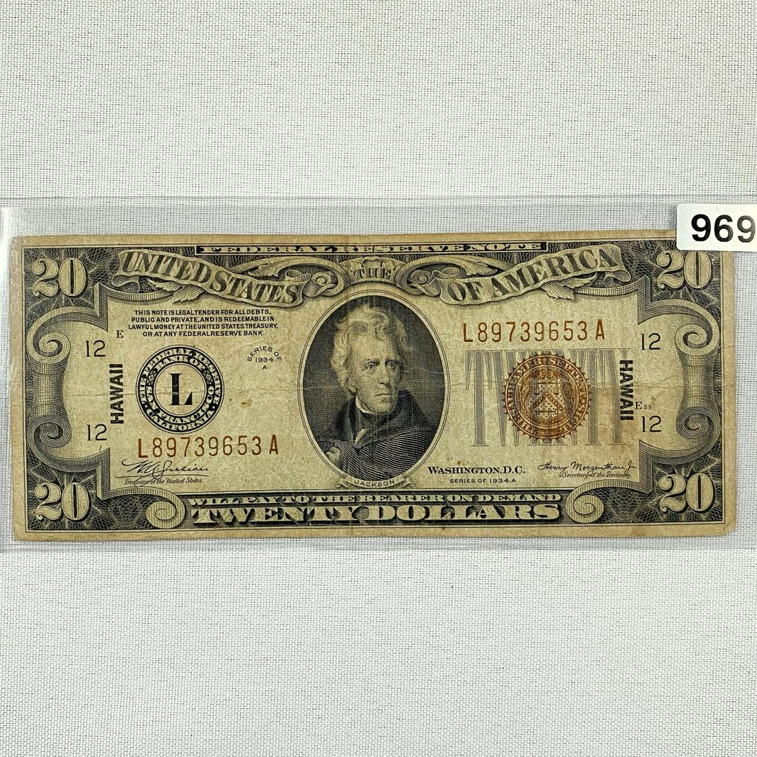 1934 WWII Hawaii Issue $20 Silver Certificate (1 of 2)