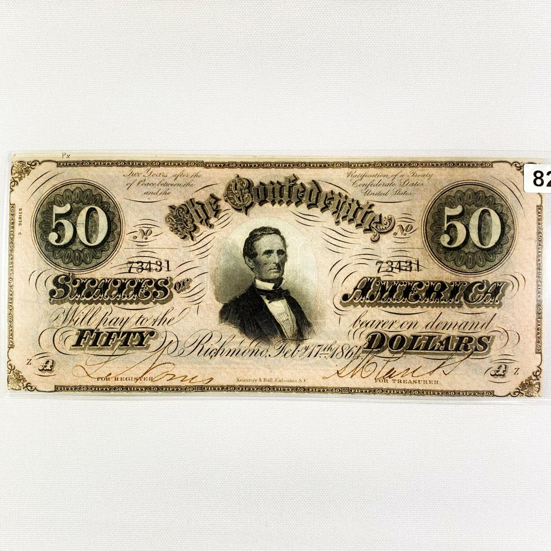 1864 Series $50 Confederate States Note (1 of 2)