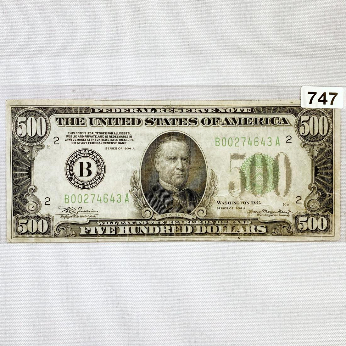 1934 $500 Five Hundred Dollars Federal Reserve (1 of 2)