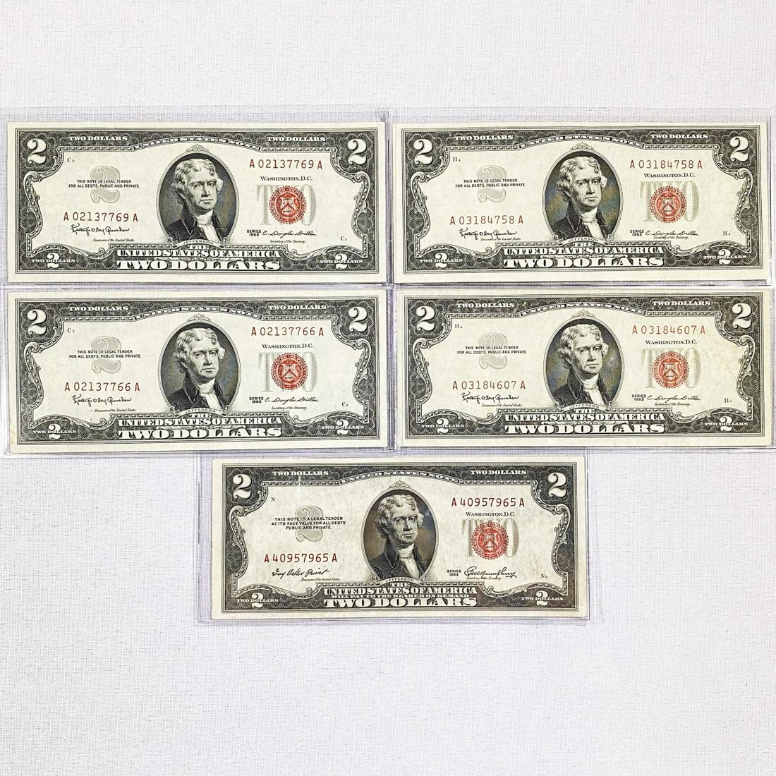 (5) 1953-1963 $2 Red Seal Fed Reserve Notes -UNC (1 of 2)