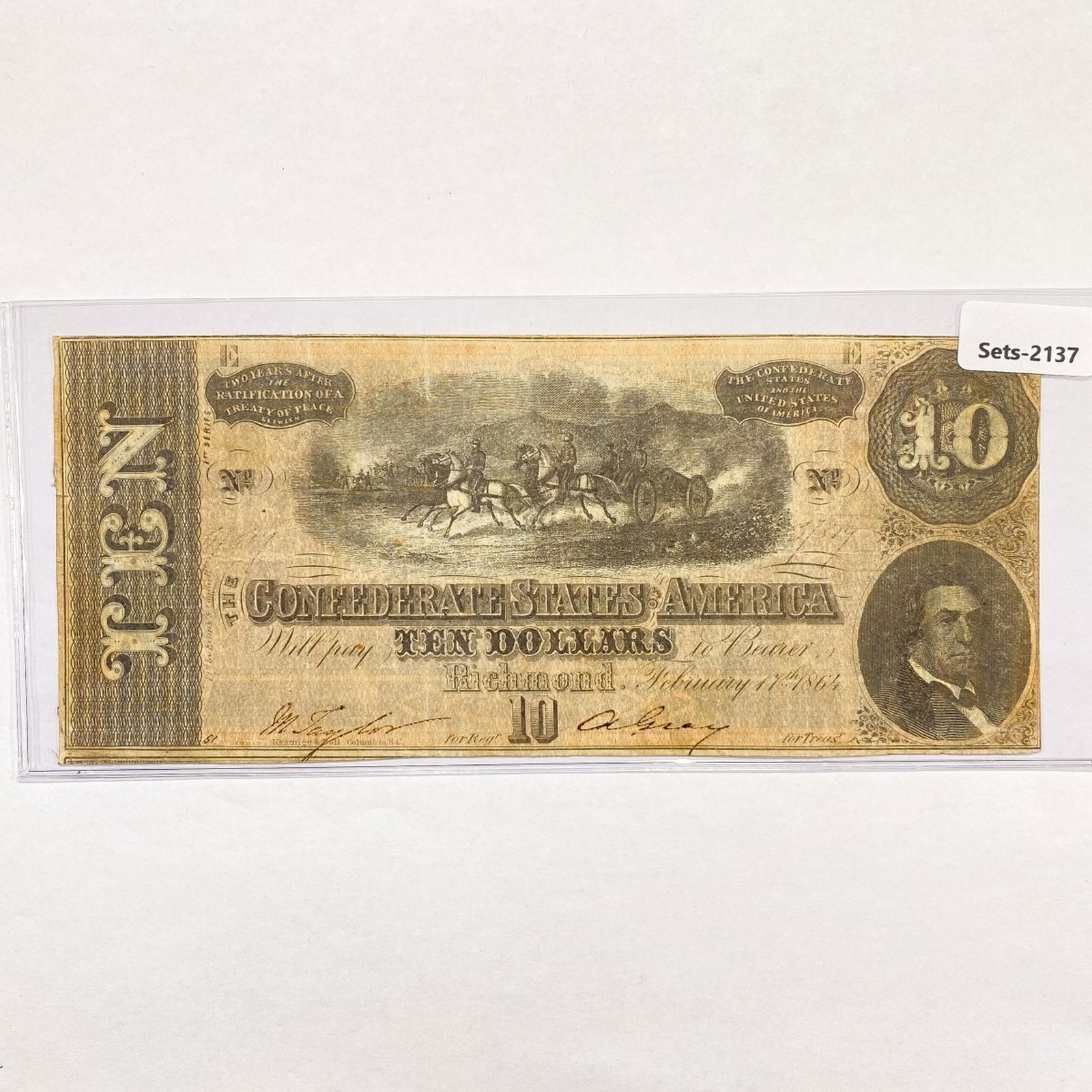 1864 Confederate $10 Ten Dollar Note (1 of 2)