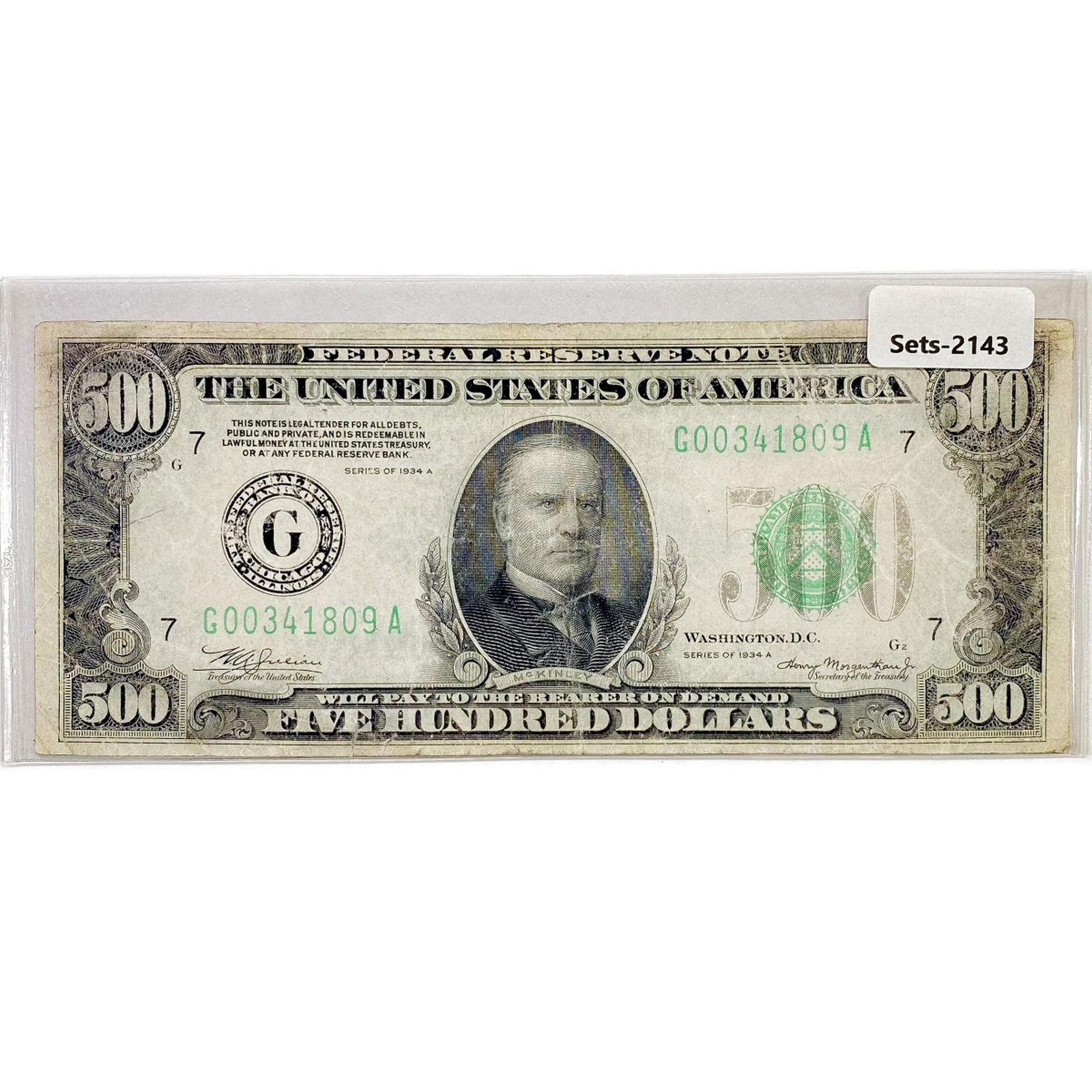 1934-A $500 Five Hundred Dollar Fed. Reserve Note (1 of 2)