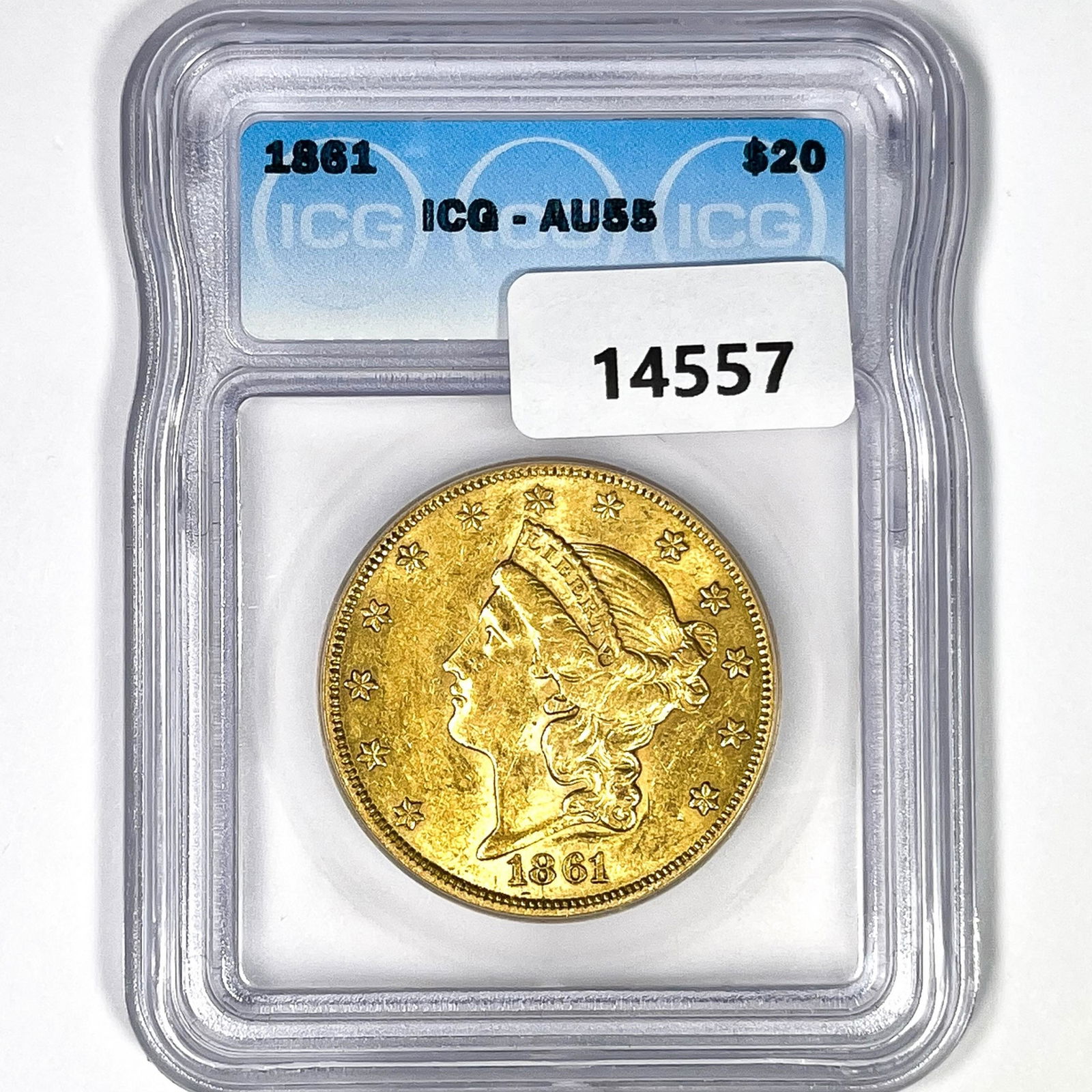 1861 $20 Gold Double Eagle ICG-AU55 (1 of 2)