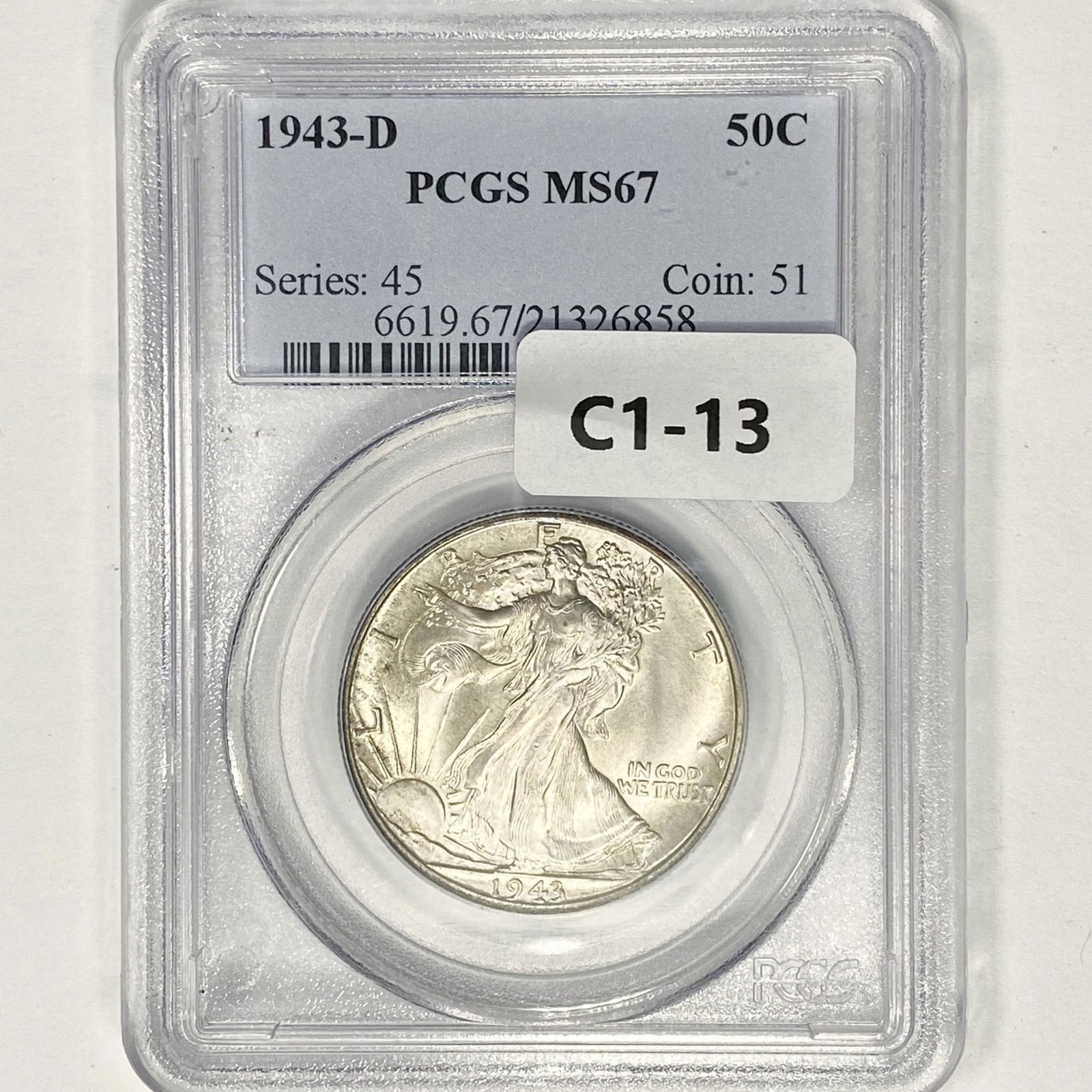 1943-D Walking Liberty Half Dollar PCGS MS67 (1 of 2)