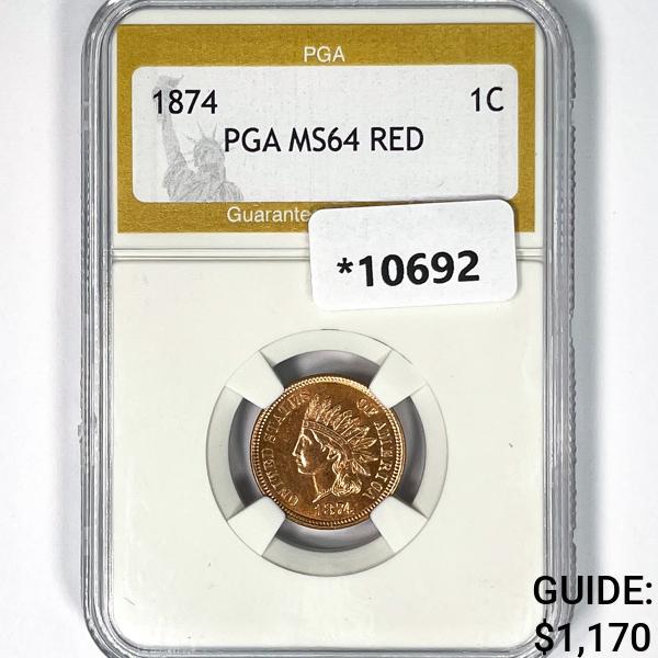 1874 Indian Head Cent PGA MS64 RED (1 of 2)