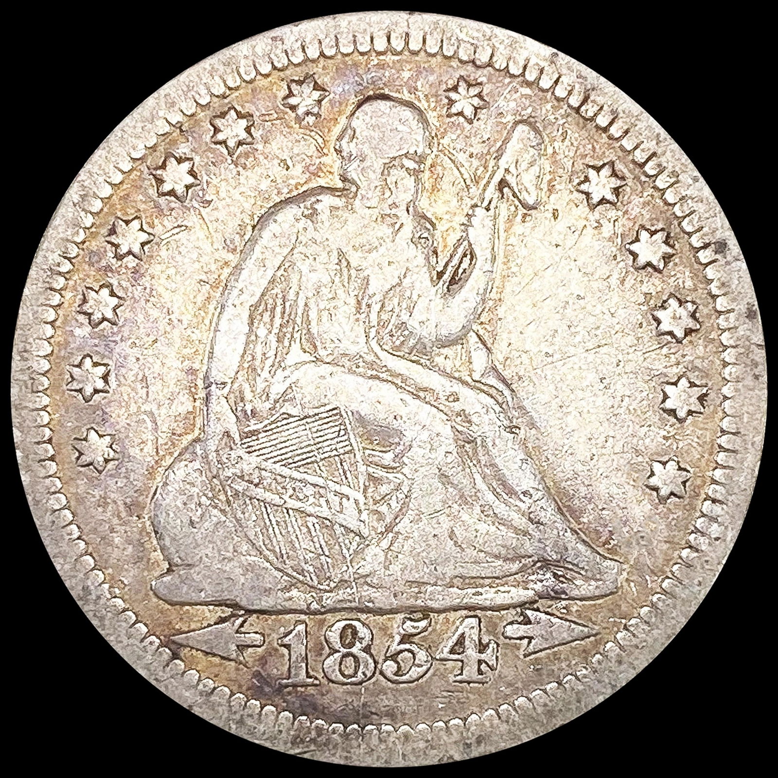 1854-O Arrows Seated Liberty Quarter NICELY CIRC (1 of 2)