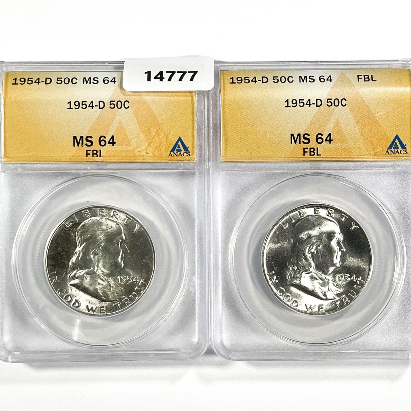 (2) 1954-D Franklin Half Dollars ANACS MS64 FBL (1 of 2)