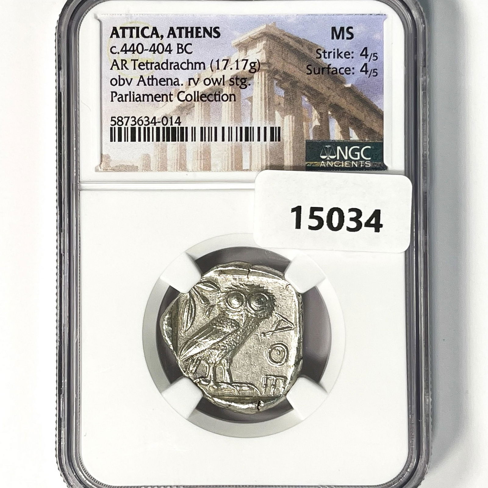 c.440-404 BC Attica, Athens AR Tetradrachm NGC MS (1 of 2)