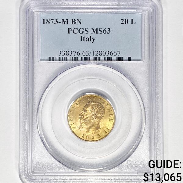 1873-M BN 20 Lire Italy Gold PCGS MS63 (1 of 2)