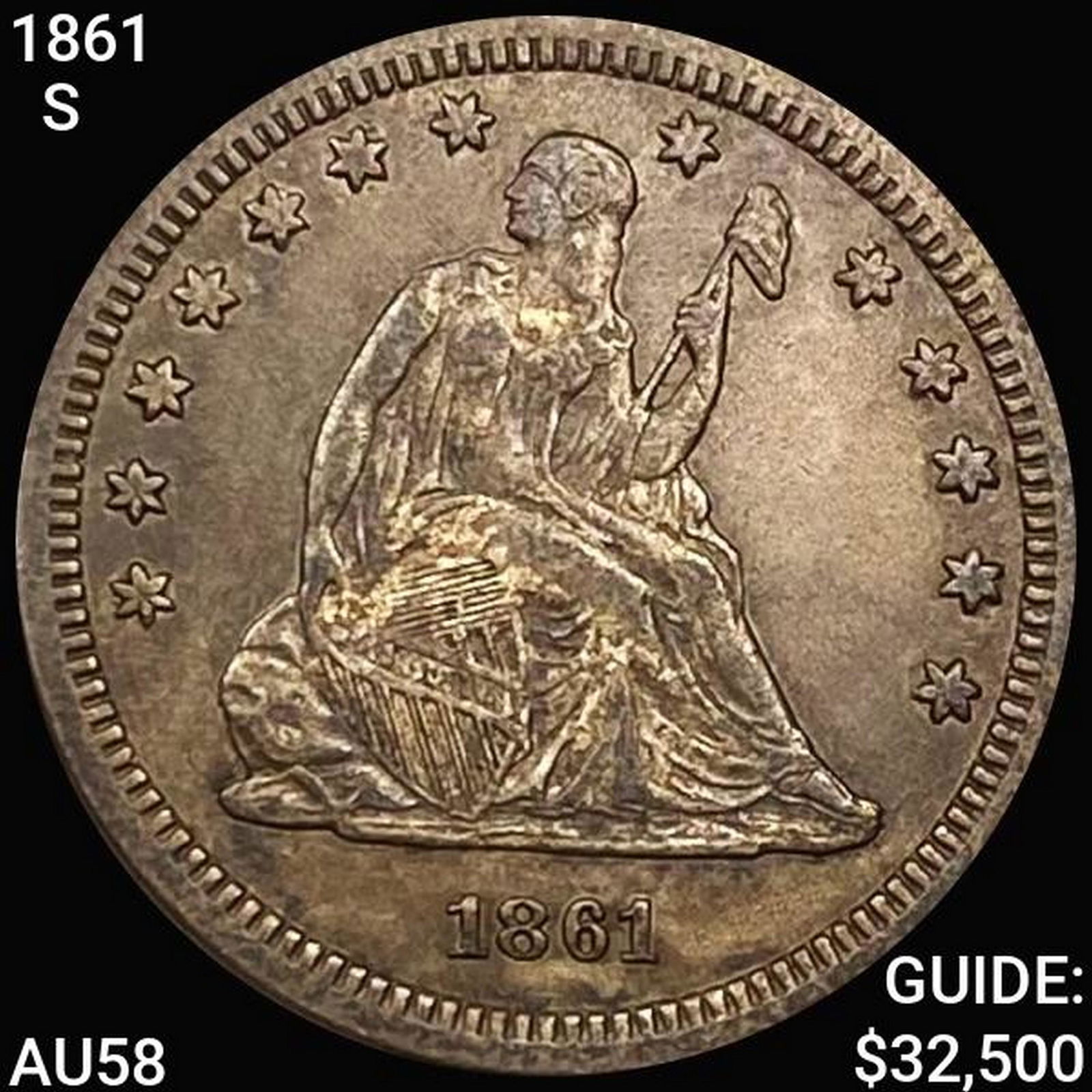 1861-S Seated Liberty Quarter CHOICE AU (1 of 2)