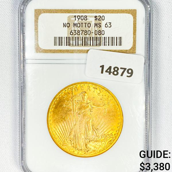1908 $20 Gold Double Eagle NGC MS63 No Motto (1 of 2)
