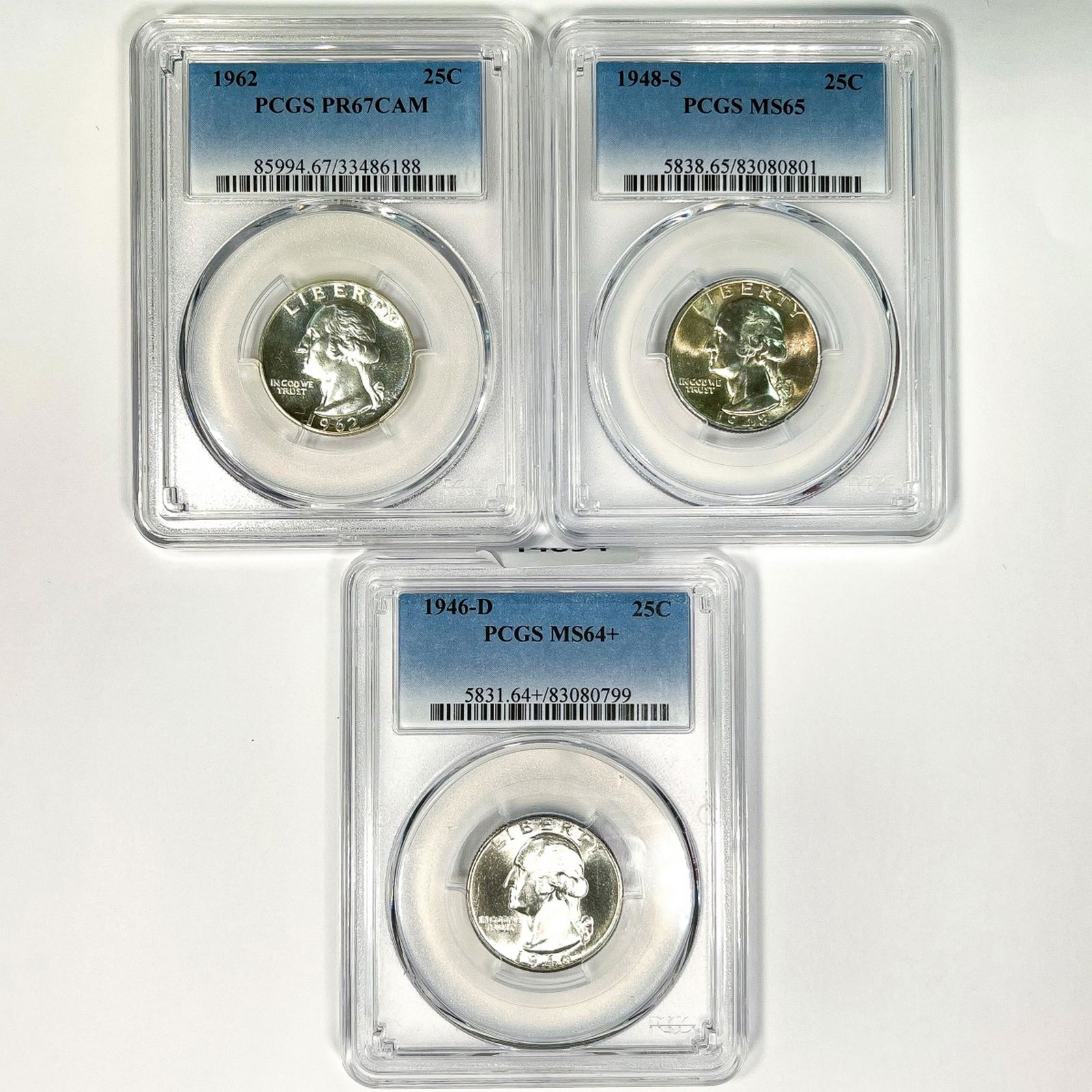 1946-1962 3 Washington Silver Quarters PCGS (1 of 2)
