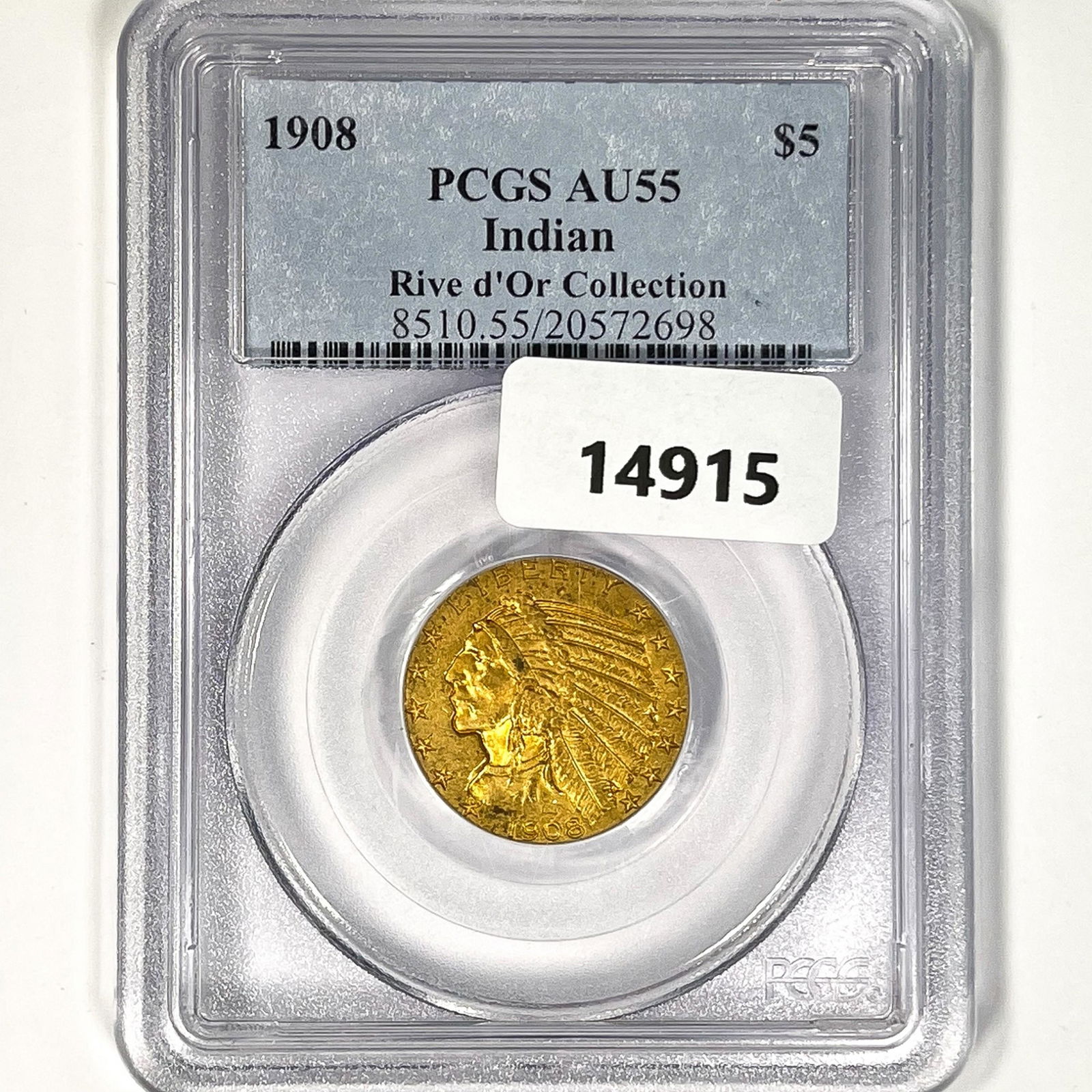 1908 $5 Gold Half Eagle PCGS AU55 (1 of 2)