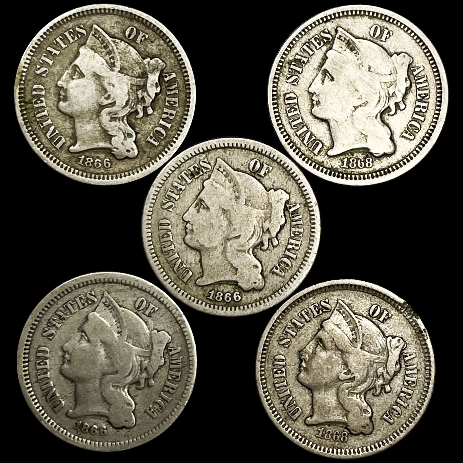 (5) Misc 3 Cents LIGHTLY CIRCULATED (1 of 2)