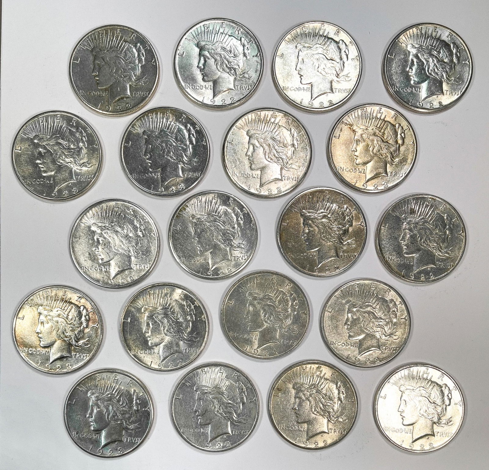 1922 & 23, D & S (20) Peace Dollars - (1 of 2)