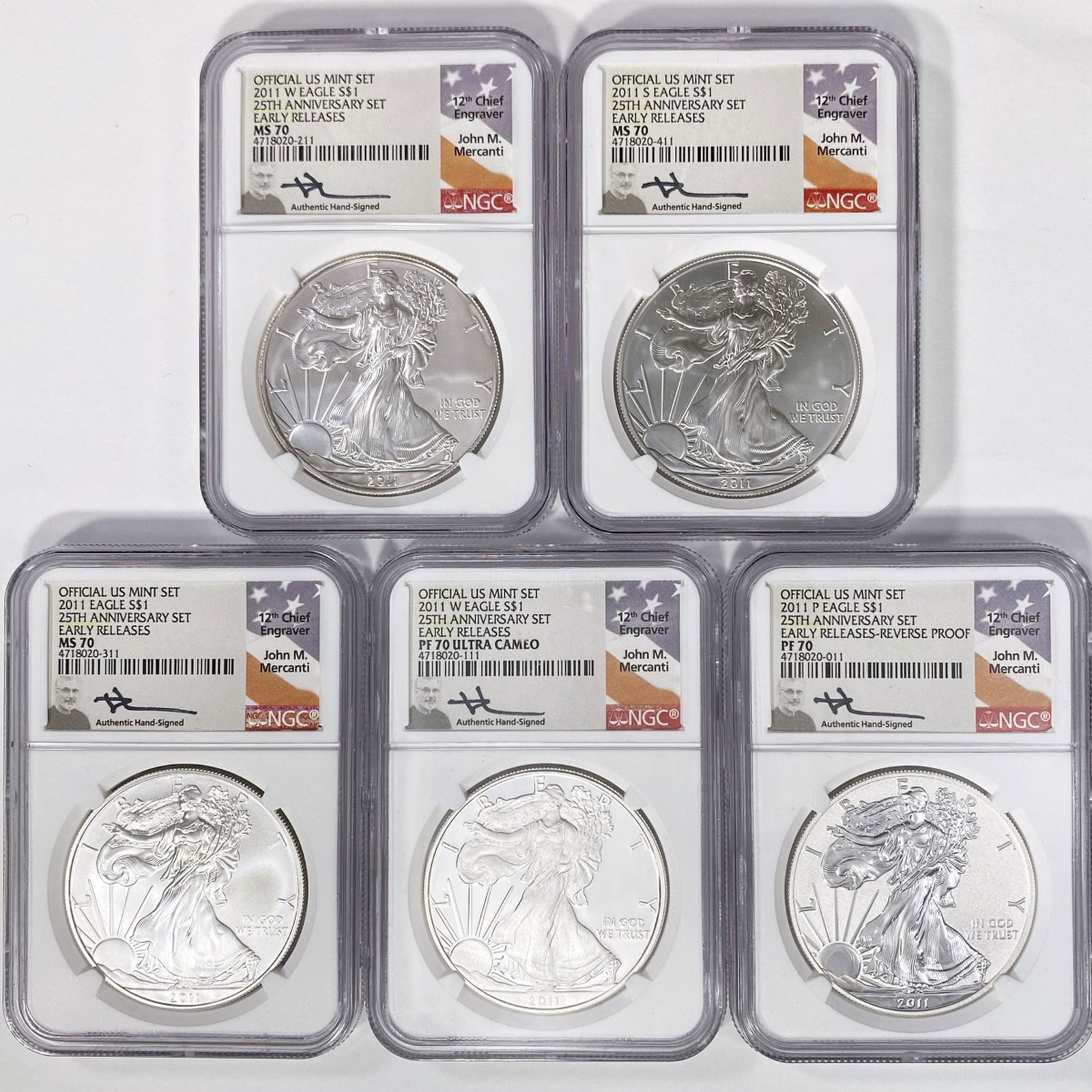 2011 Set (5) A.S.E. Mercanti Sign 25th Anniv. NGC (1 of 2)