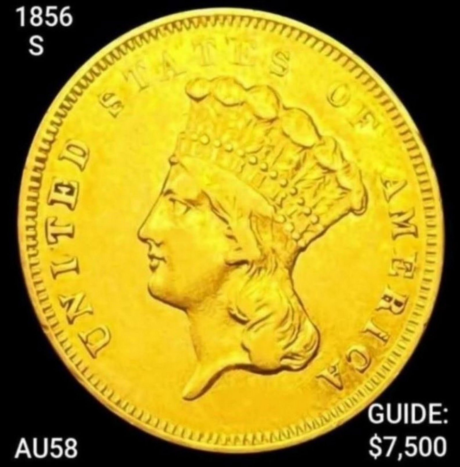 1856-S $3 Gold Piece CHOICE AU (1 of 2)
