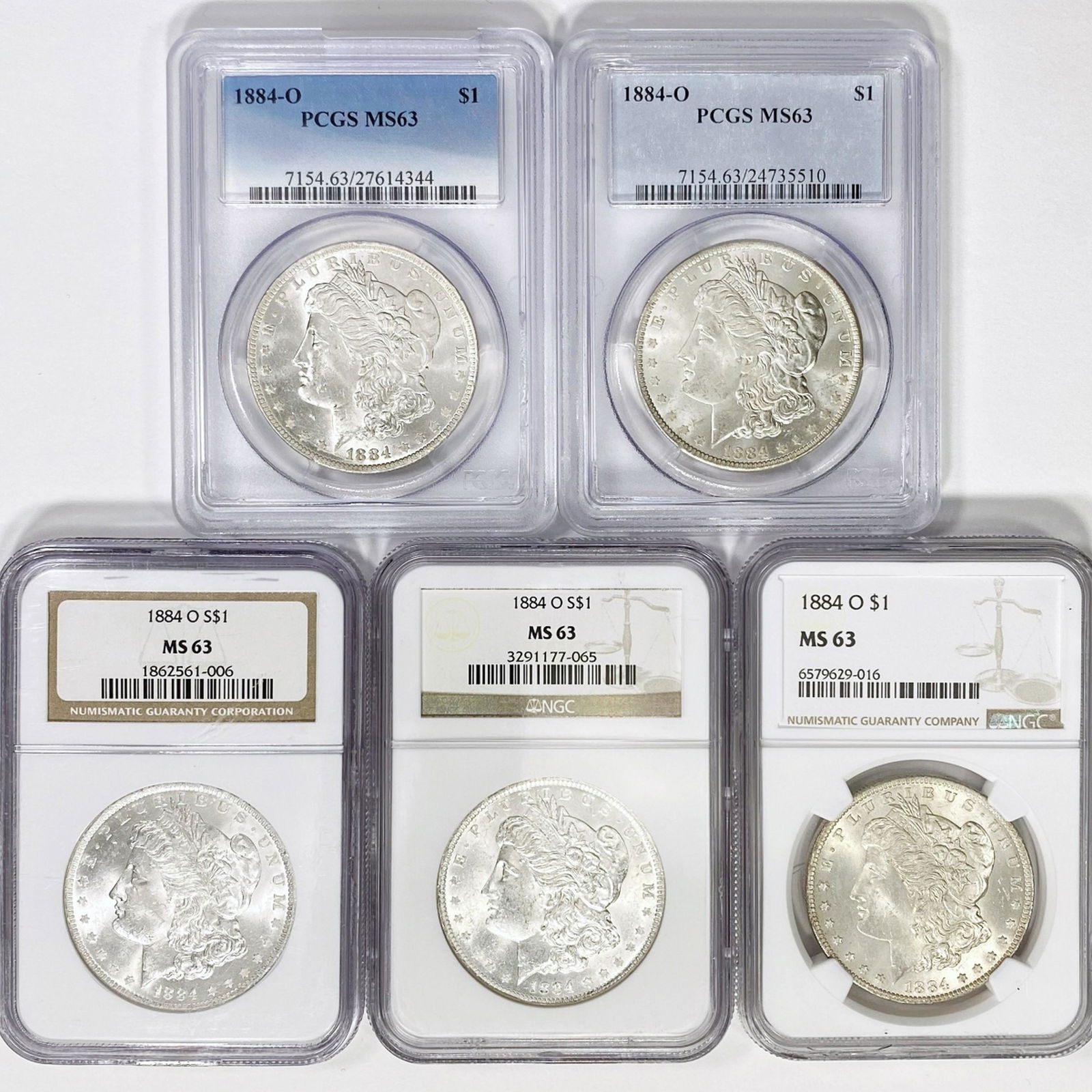 1884-O Set (5) Morgan Silver Dollar MS63 (1 of 2)