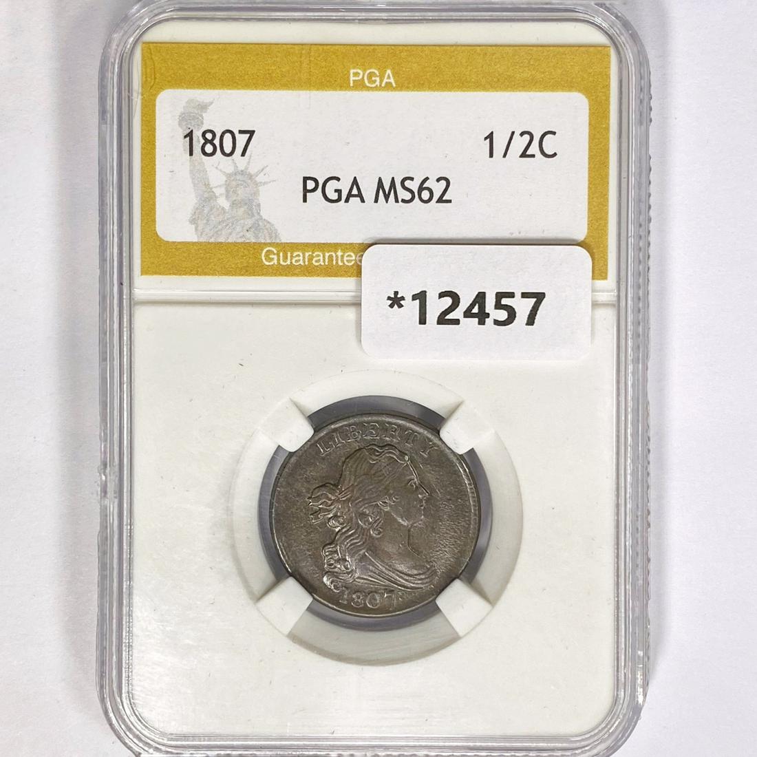 1807 Draped Bust Half Cent PGA MS62 (1 of 2)