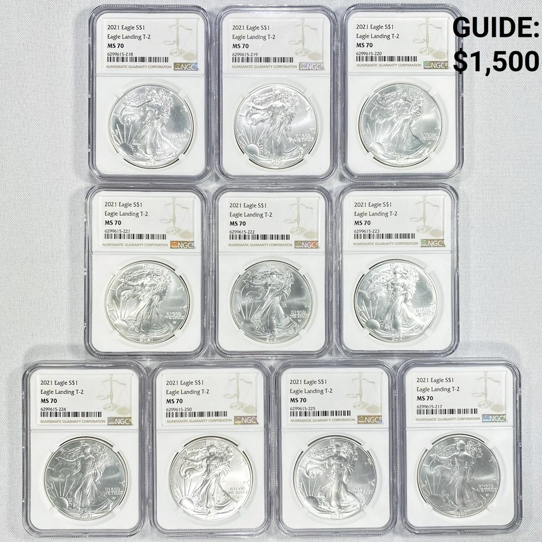 (10) 2021 TY2 American Silver Eagles NGC - MS70 (1 of 2)