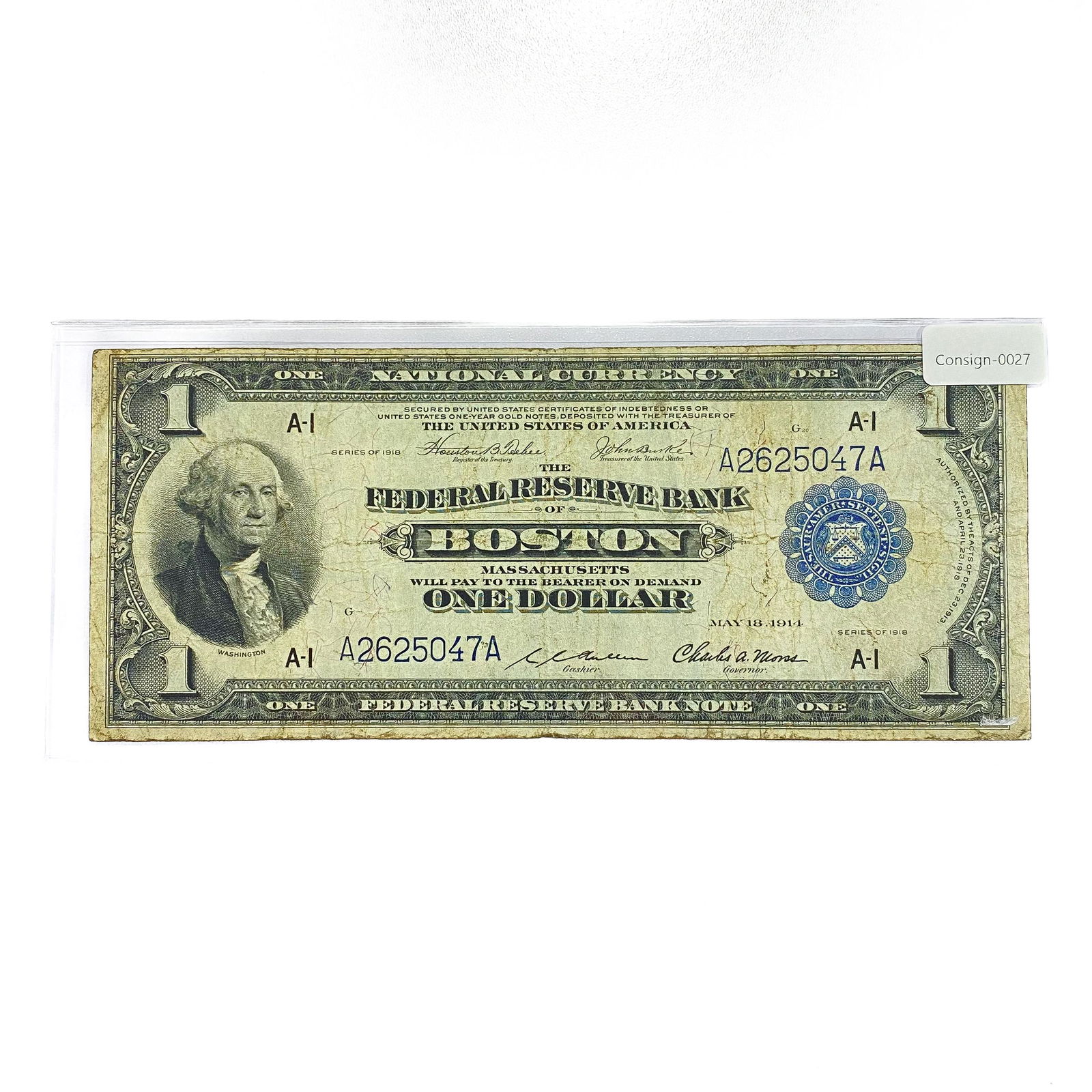 1914 LG Bank of Boston MA $1 Legal Note (1 of 2)