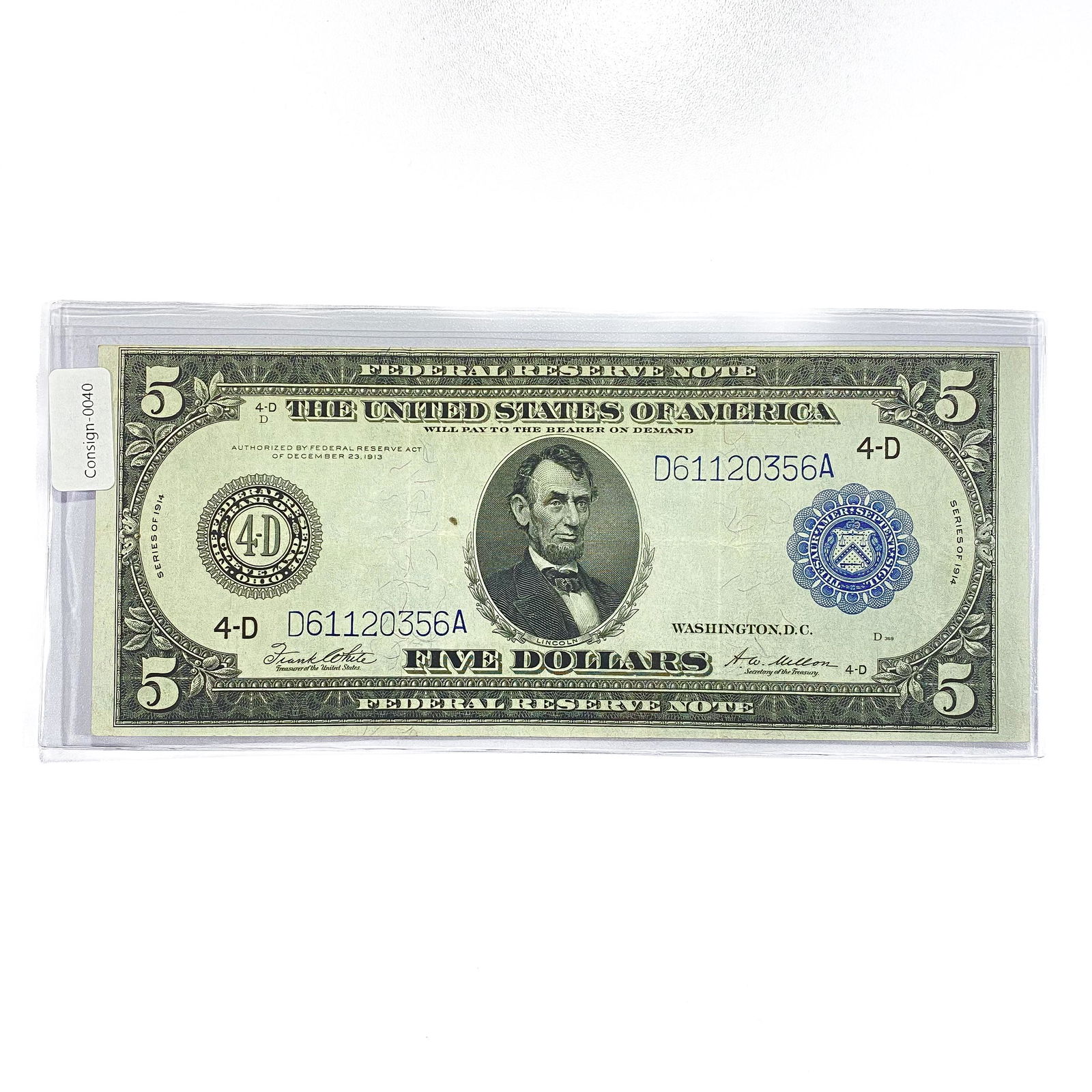 1913 LG $5 Fed Reserve Note (1 of 2)