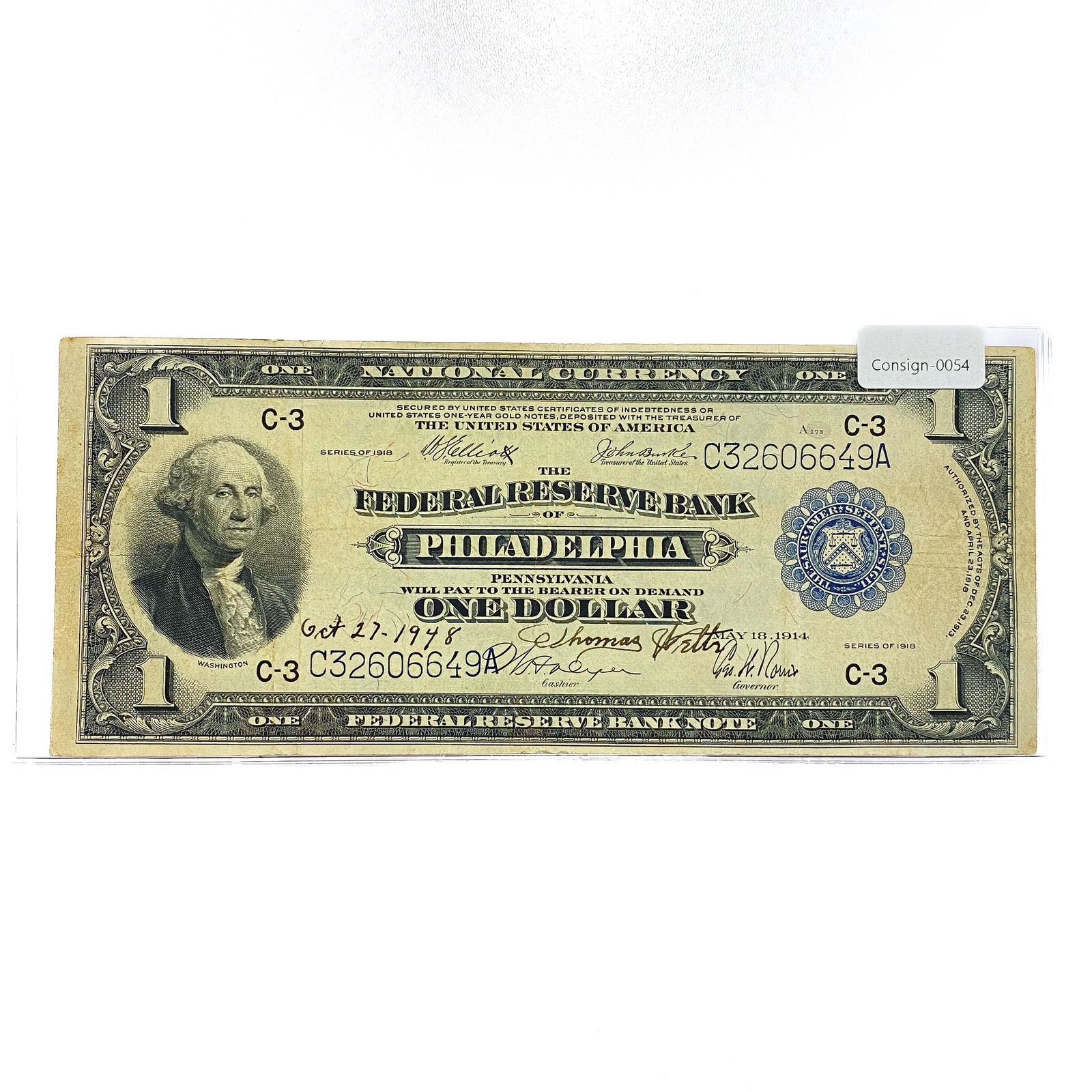 1918 LG Bank of Philadelphia $1 Legal Note (1 of 2)