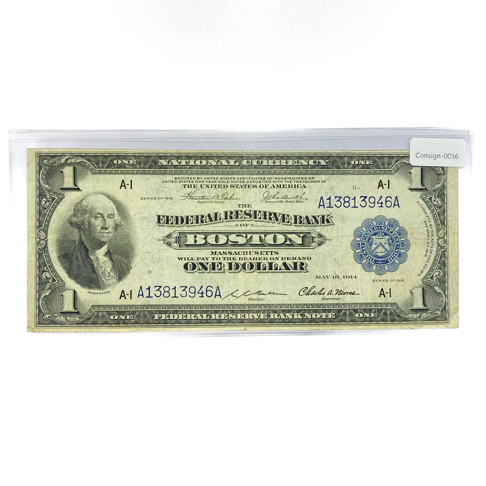 1918 LG Bank of Boston MA $1 Legal Note (1 of 2)