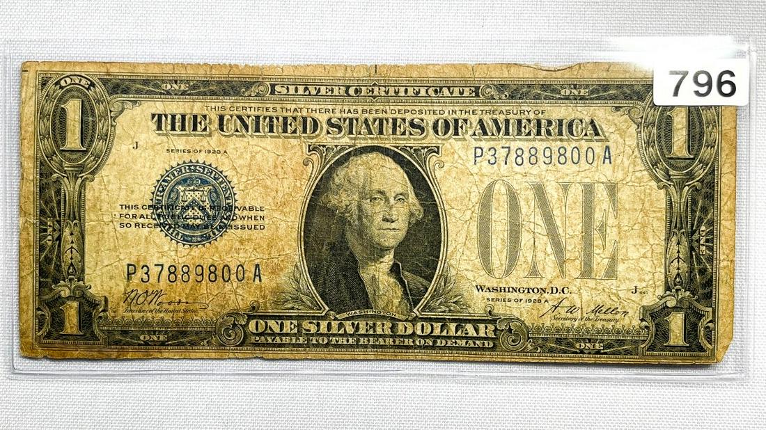 1928 $1 Silver Cert. 'Funny Back' CIRC (1 of 2)